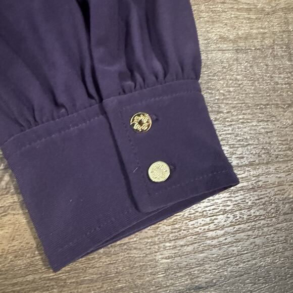 WHBM Banded Bottom Deep V-Neck Shirt Amethyst Purple See Measurements for Size - Picture 7 of 15